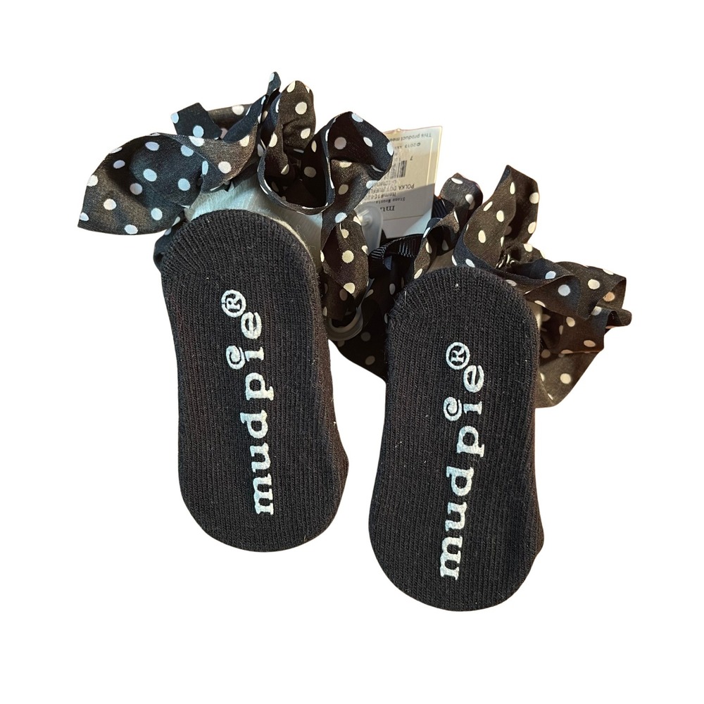 Mud Pie Newborn Polka Dot Ruffle Sock Shoes Black White 0-12 Months - Picture 4 of 8
